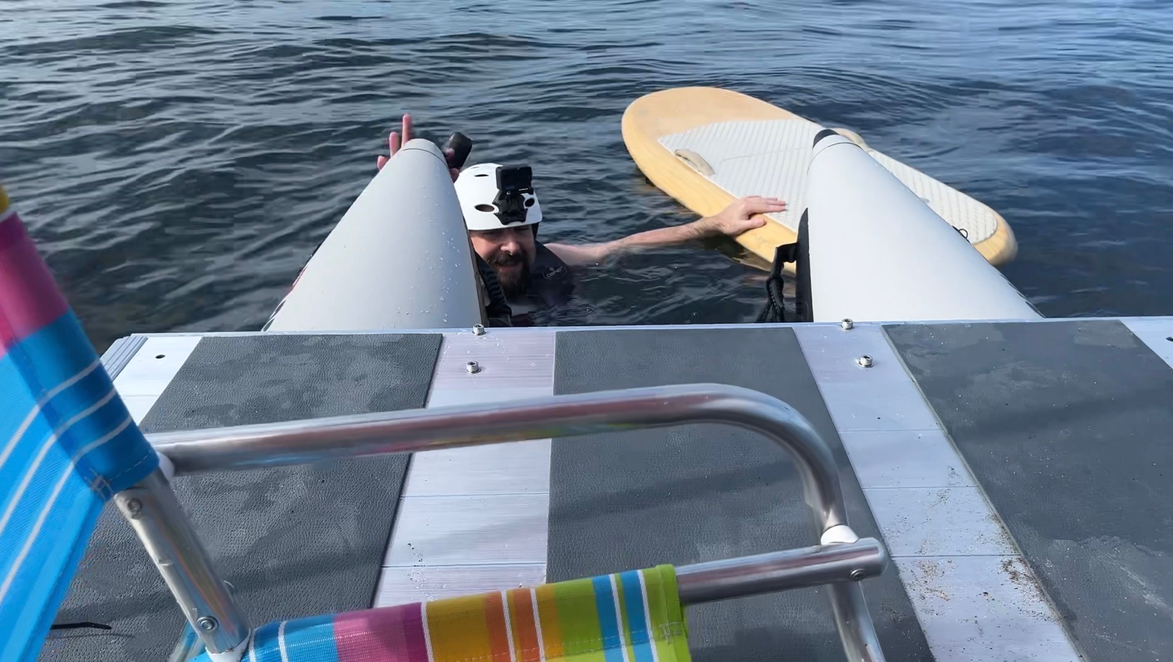 MikeRaft serving as a floating rest spot on Lake Champlain