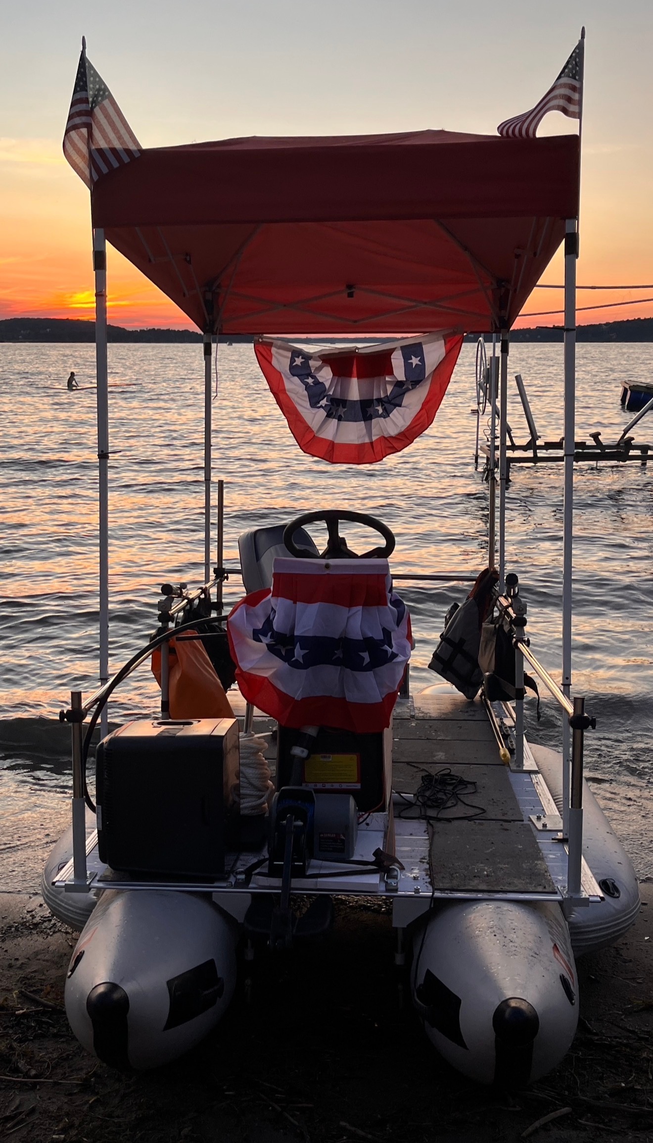 MikeRaft decorated in red white and blue at sunset